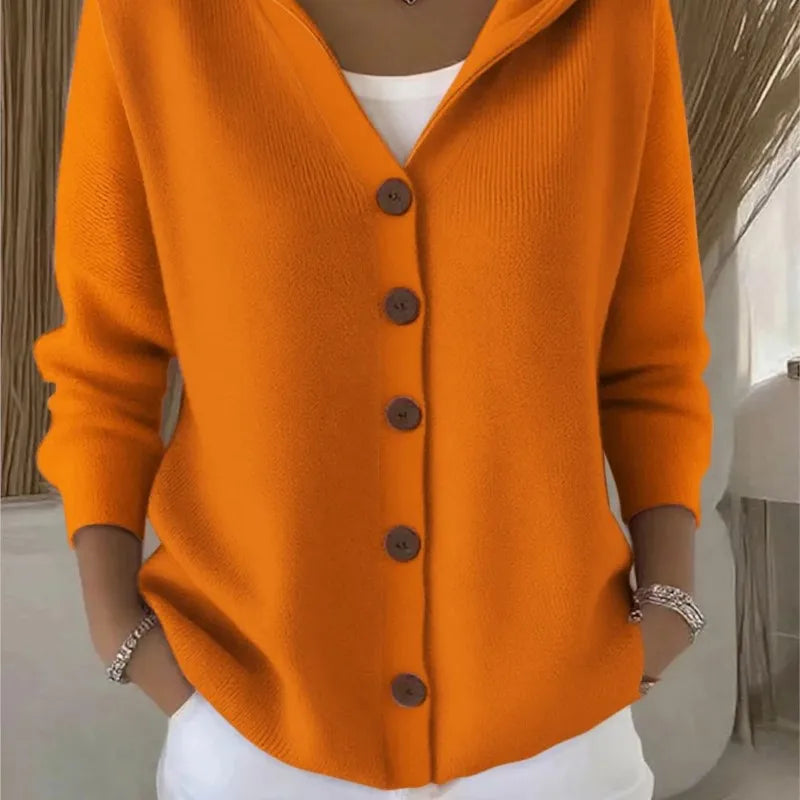 “Women’s Solid Knit Hooded Cardigan”