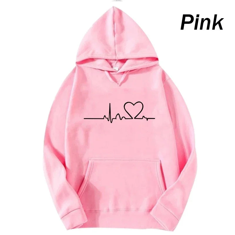Heartbeat Print Hoodie – Casual Unisex Pullover