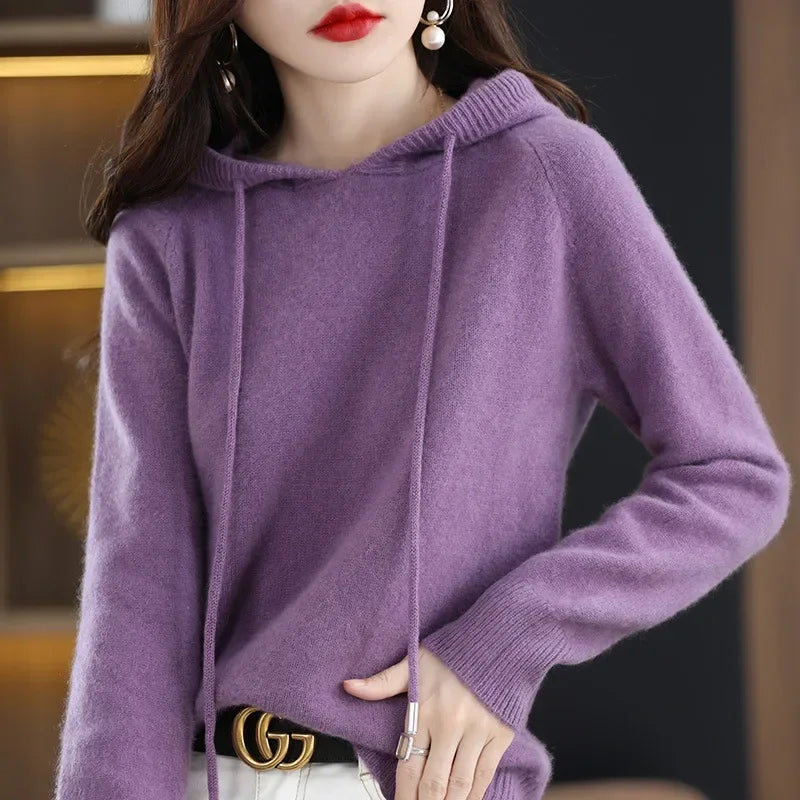 Women’s Korean Hoodie Sweater – Loose Thick Knitted Pullover