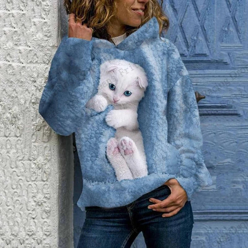 1. Fun Cute Cat 3D Print Oversized Hoodie