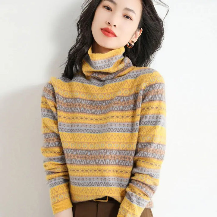 “Women’s Wool Ethnic High-Neck Sweater”