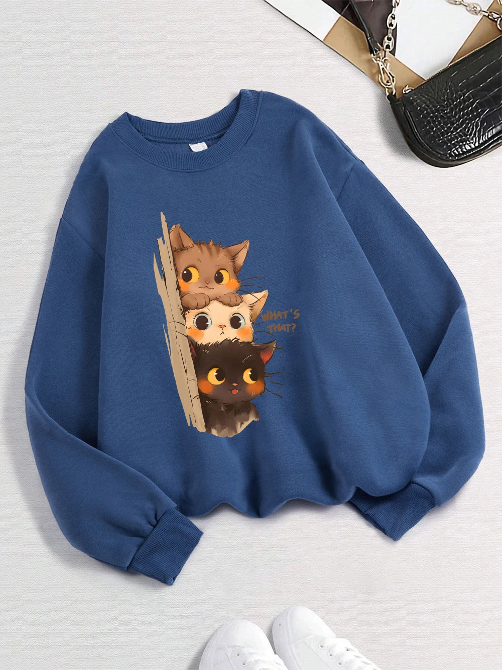 Three Little Cats Watching You Hoodie – Women’s Loose Sweatshirt