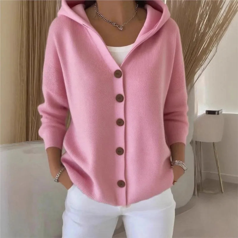 “Women’s Solid Knit Hooded Cardigan”