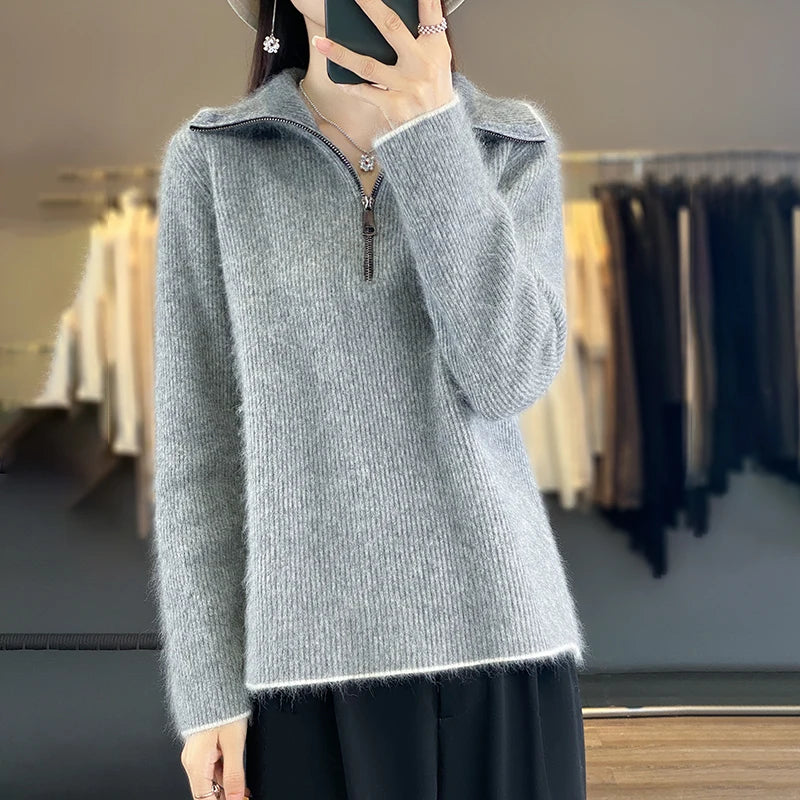 “CAIXINGLE Women’s Wool Zipper Sweater”