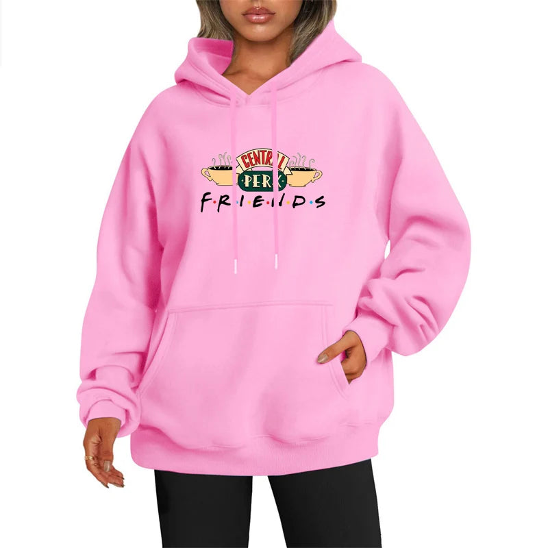 Friends TV Show Hoodie – Women’s Casual Pullover, Coffee Print, Long Sleeve