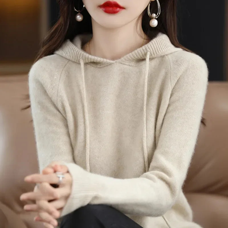 Women’s Korean Hoodie Sweater – Loose Thick Knitted Pullover