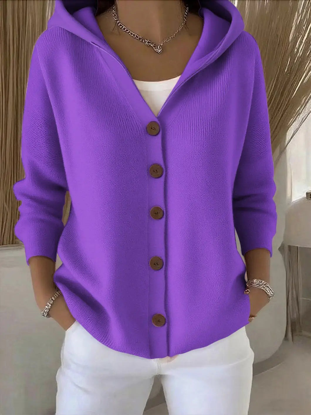 “Women’s Solid Knit Hooded Cardigan”