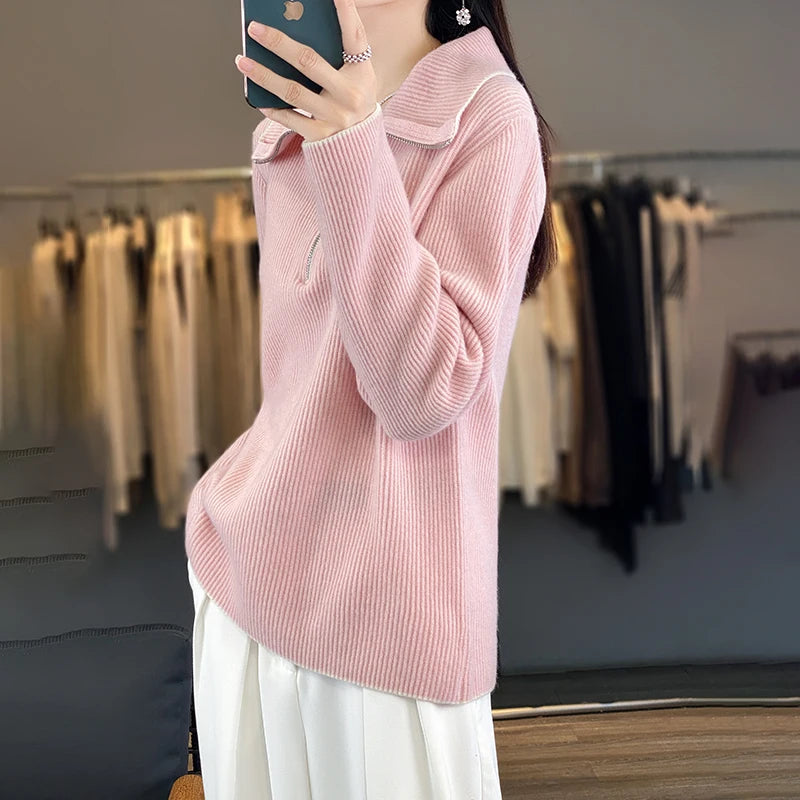 “CAIXINGLE Women’s Wool Zipper Sweater”