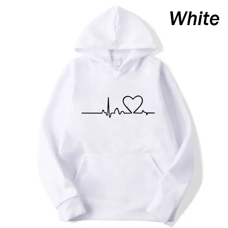Heartbeat Print Hoodie – Casual Unisex Pullover