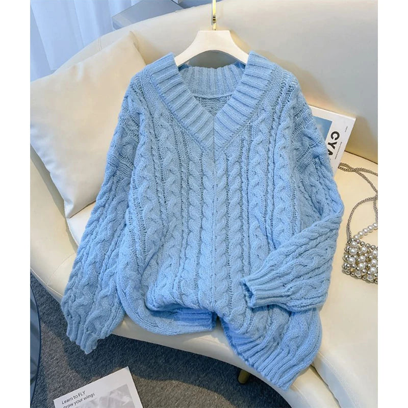 MEXZT Pink V-Neck Sweater – Women’s Oversized Knit