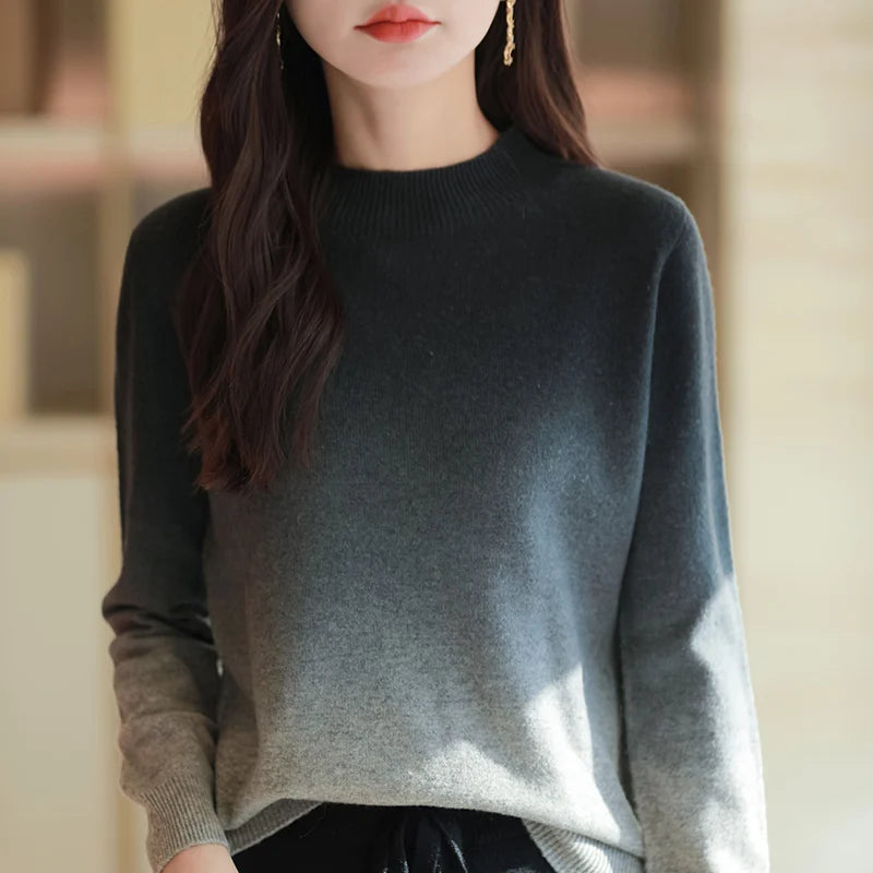 “Women’s Gradient Wool Mock-Collar Sweater”