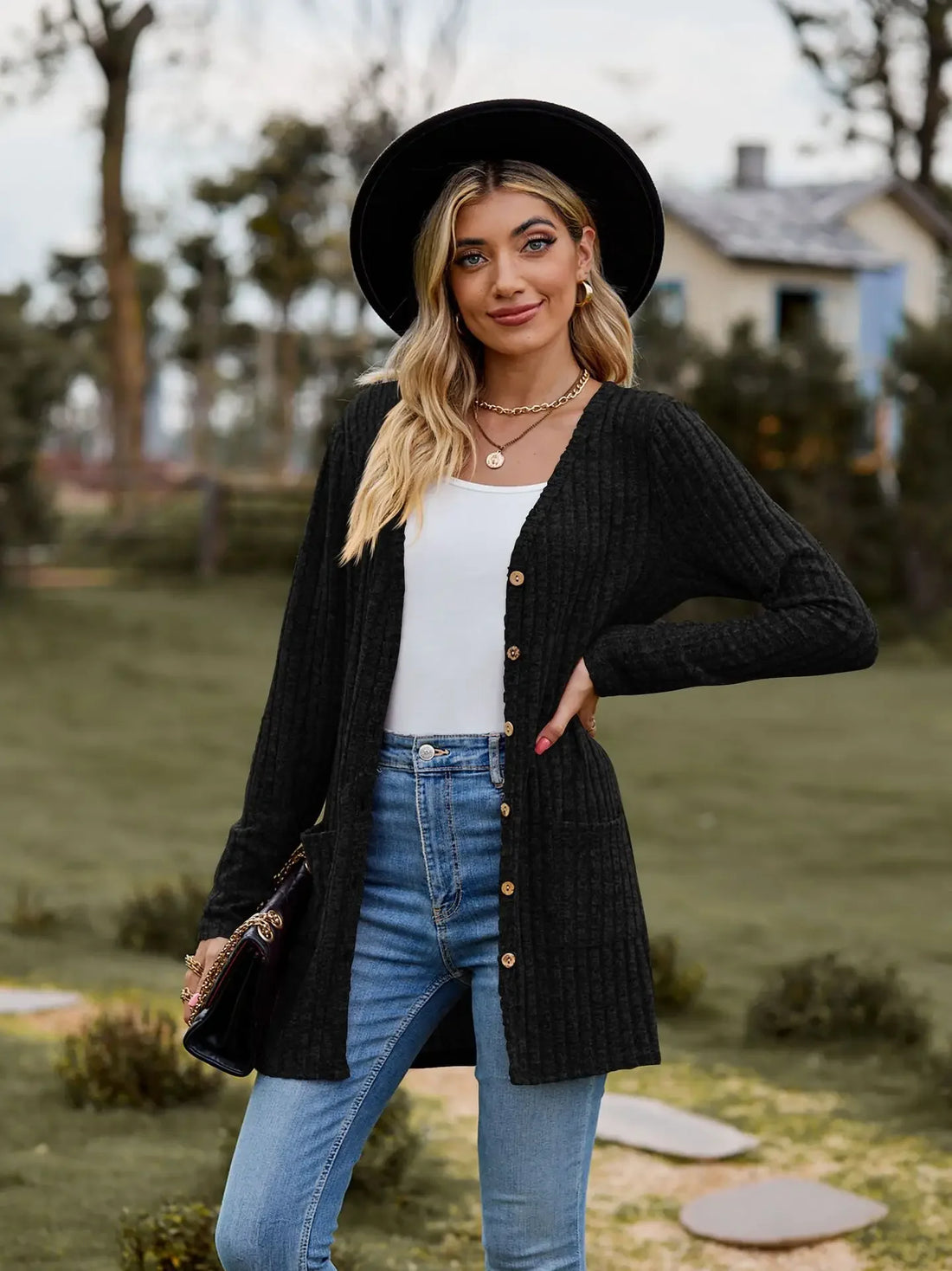 Women’s V-Neck Button Cardigan