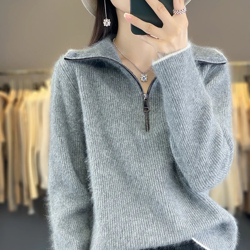 “CAIXINGLE Women’s Wool Zipper Sweater”