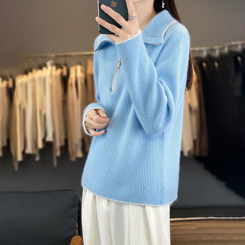 “CAIXINGLE Women’s Wool Zipper Sweater”