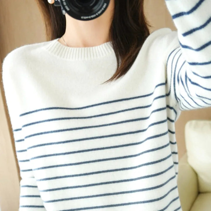 “Women’s 100% Cotton Striped Sweater”