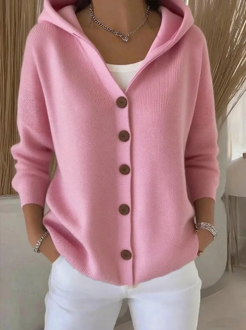 “Women’s Solid Knit Hooded Cardigan”