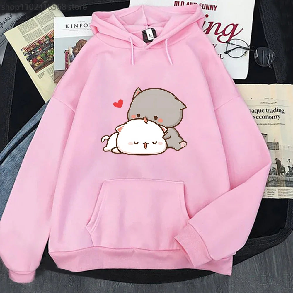 Cartoon Mochi Peach Cat Hoodie – Harajuku Casual Sweatshirt