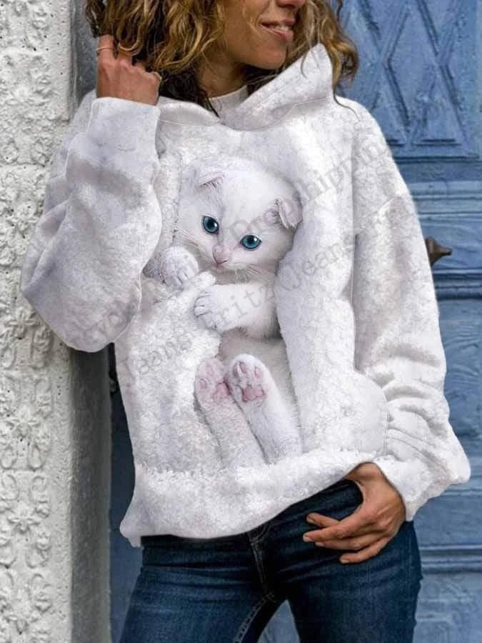 1. Fun Cute Cat 3D Print Oversized Hoodie