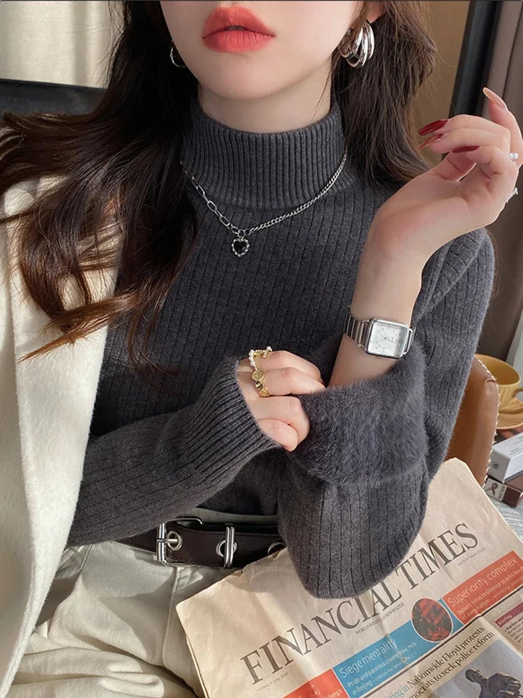 “Women’s Retro Red Turtleneck Sweater”