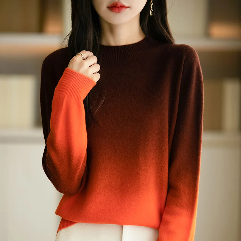 “Women’s Gradient Wool Mock-Collar Sweater”
