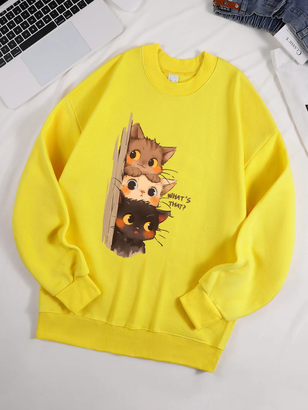 Three Little Cats Watching You Hoodie – Women’s Loose Sweatshirt