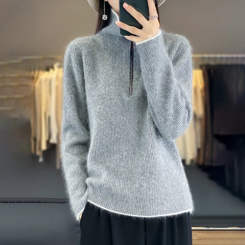 “CAIXINGLE Women’s Wool Zipper Sweater”