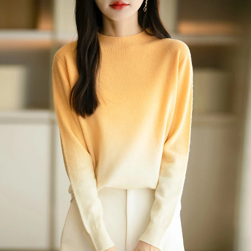 “Women’s Gradient Wool Mock-Collar Sweater”
