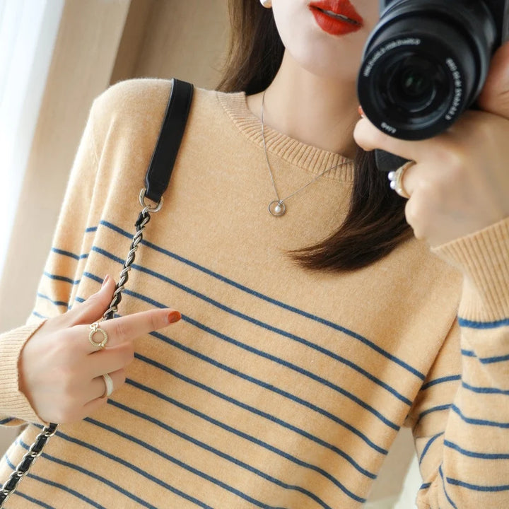 “Women’s 100% Cotton Striped Sweater”