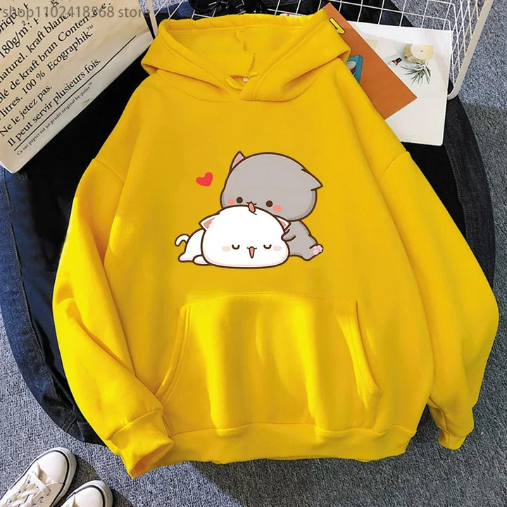 Cartoon Mochi Peach Cat Hoodie – Harajuku Casual Sweatshirt