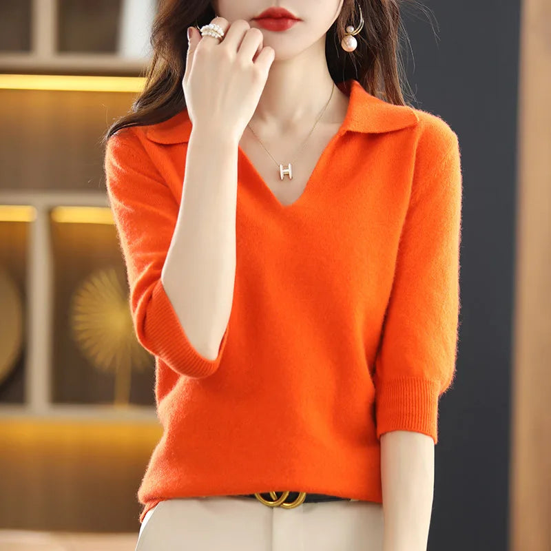 “Women’s 100% Cashmere Short-Sleeve Sweater”