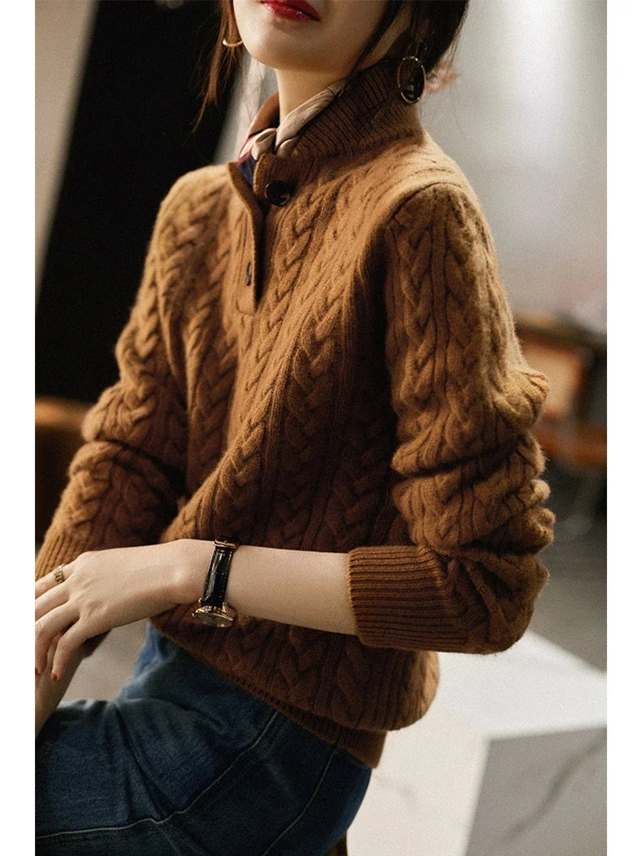 Women’s Autumn Knit Pullover – Stand-up Collar Sweater