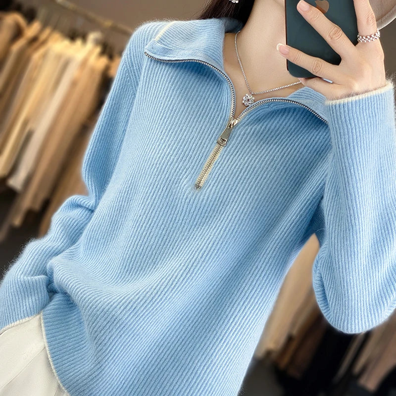 “CAIXINGLE Women’s Wool Zipper Sweater”