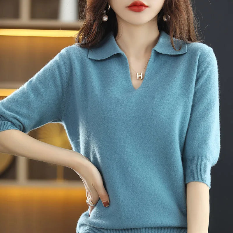 “Women’s 100% Cashmere Short-Sleeve Sweater”