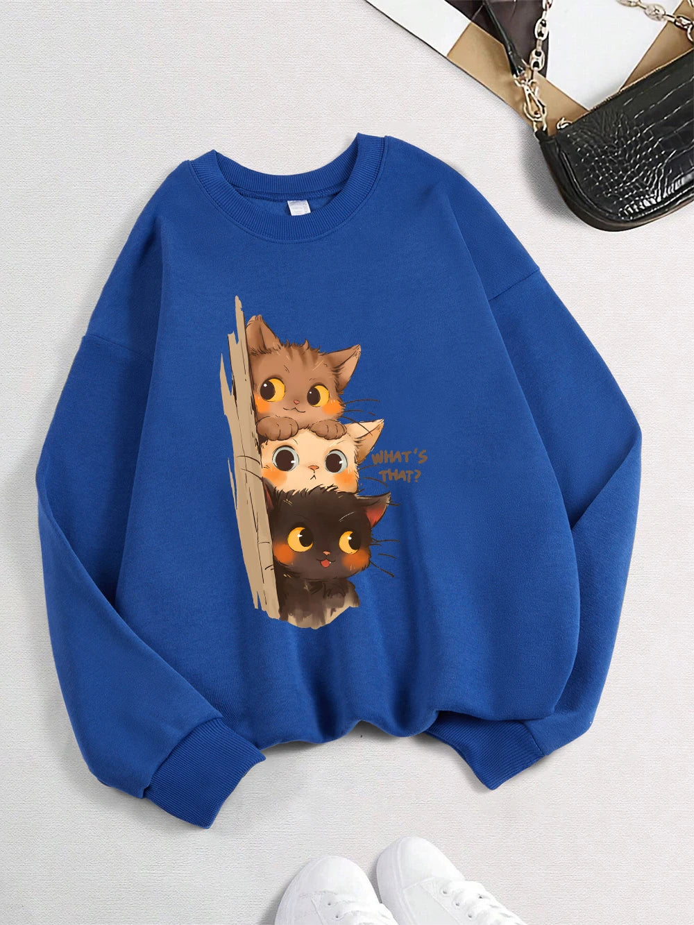 Three Little Cats Watching You Hoodie – Women’s Loose Sweatshirt