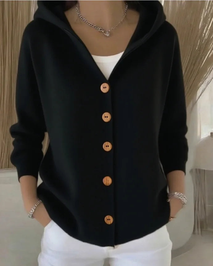 “Women’s Solid Knit Hooded Cardigan”