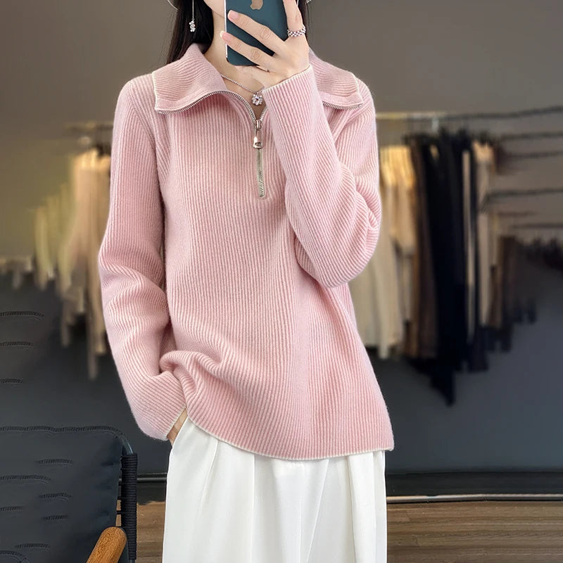 Warm Zipper Pullover – Casual Women’s Knit Top