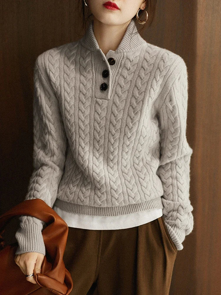 Women’s Autumn Knit Pullover – Stand-up Collar Sweater