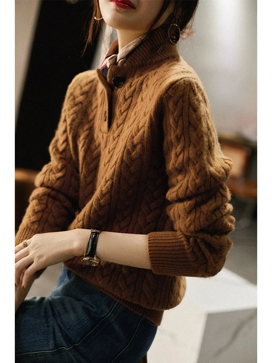 “Women’s Cashmere Stand-Up Collar Sweater”