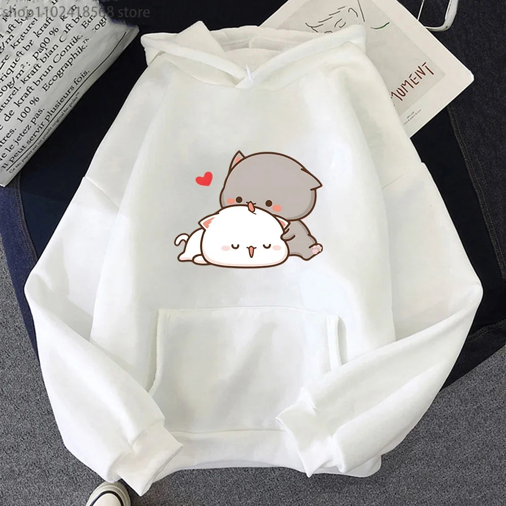 Cartoon Mochi Peach Cat Hoodie – Harajuku Casual Sweatshirt
