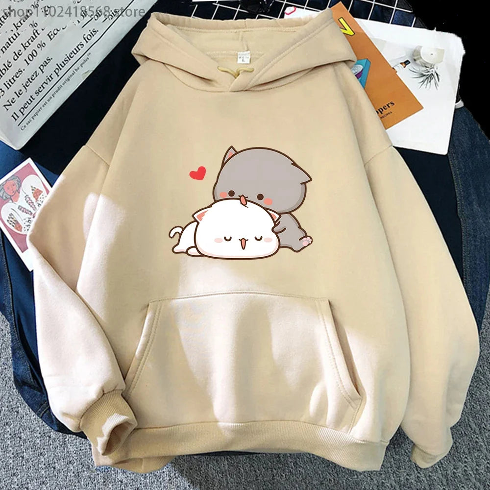 Cartoon Mochi Peach Cat Hoodie – Harajuku Casual Sweatshirt