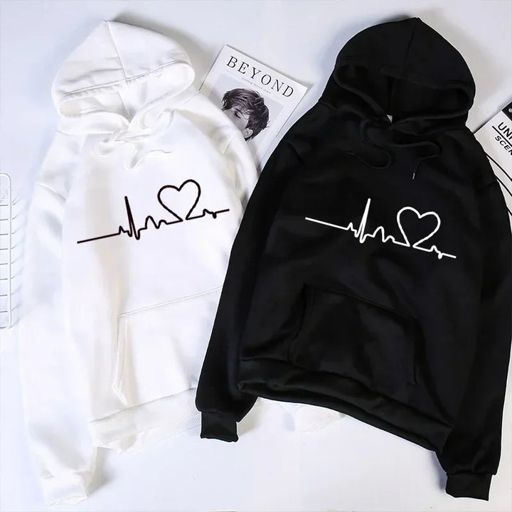 Heartbeat Print Hoodie – Casual Unisex Pullover