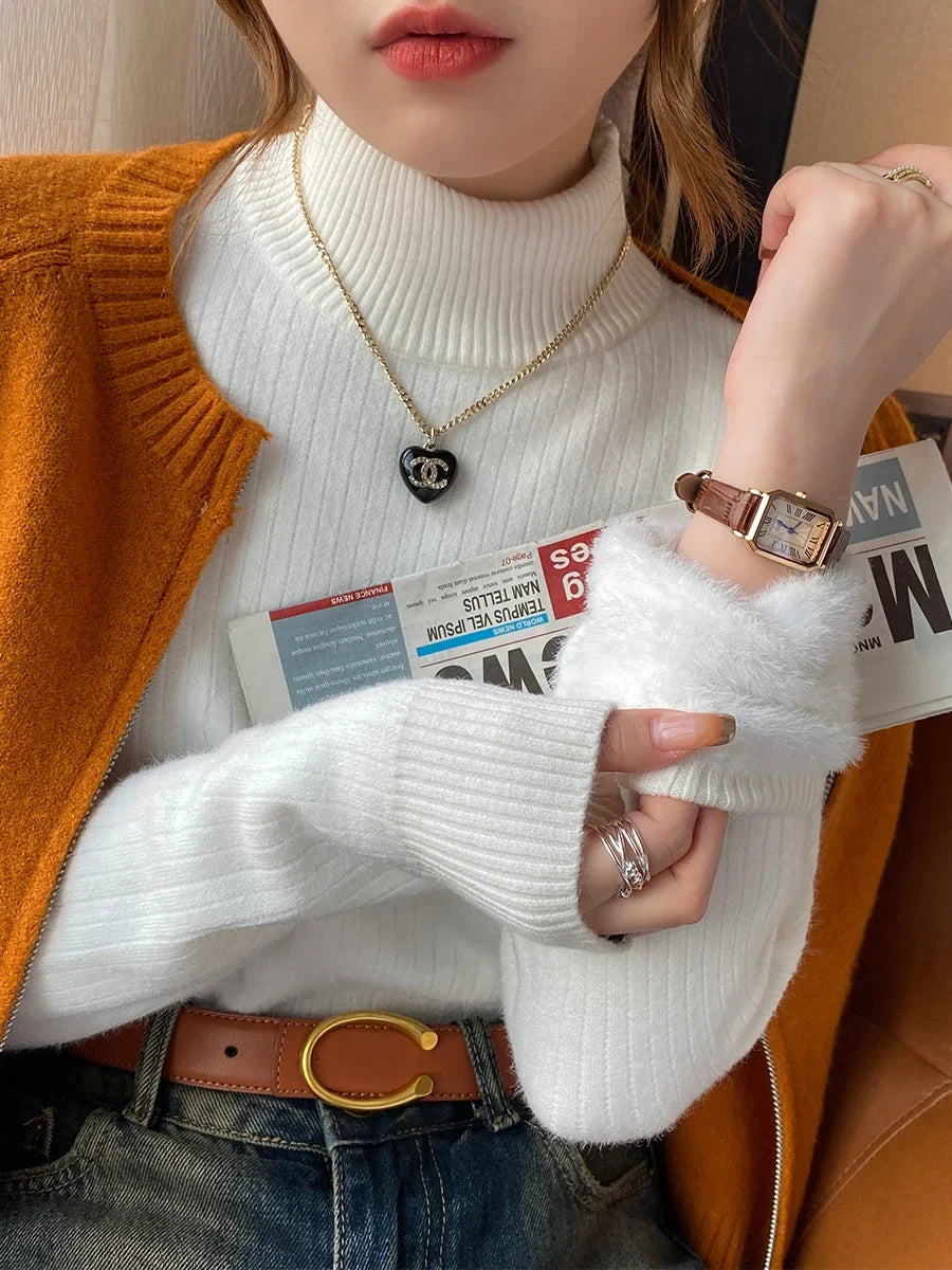 “Women’s Retro Red Turtleneck Sweater”