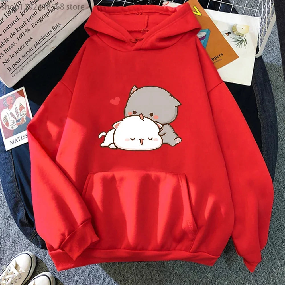 Cartoon Mochi Peach Cat Hoodie – Harajuku Casual Sweatshirt