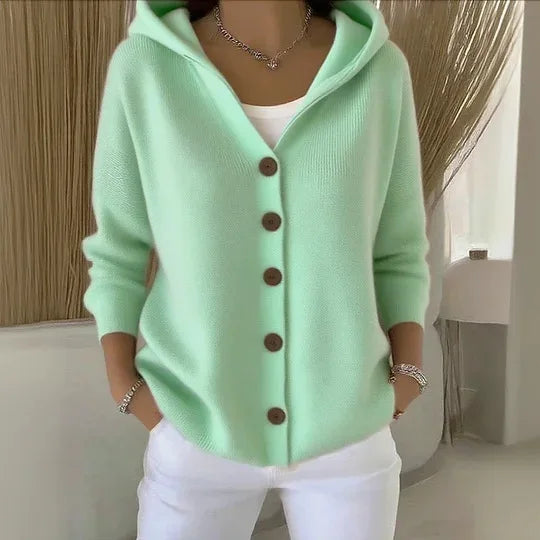 “Women’s Solid Knit Hooded Cardigan”
