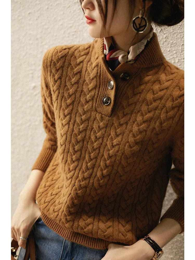Women’s Autumn Knit Pullover – Stand-up Collar Sweater