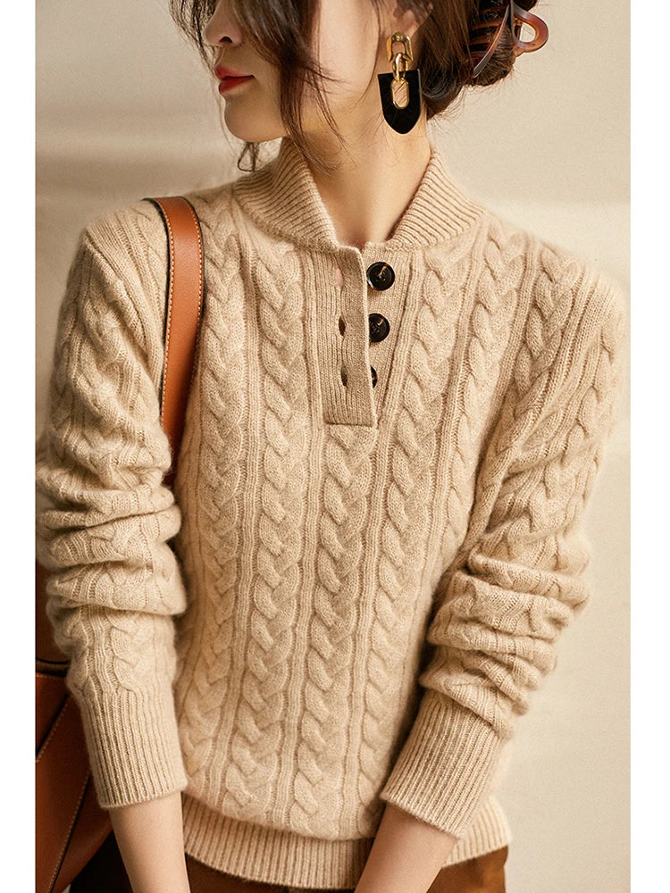 “Women’s Cashmere Stand-Up Collar Sweater”