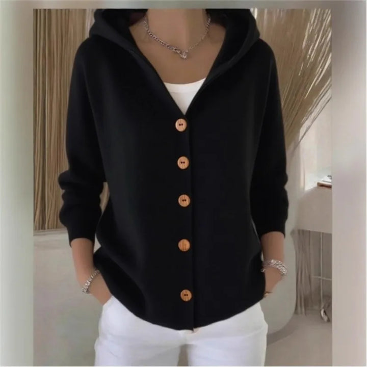 “Women’s Solid Knit Hooded Cardigan”