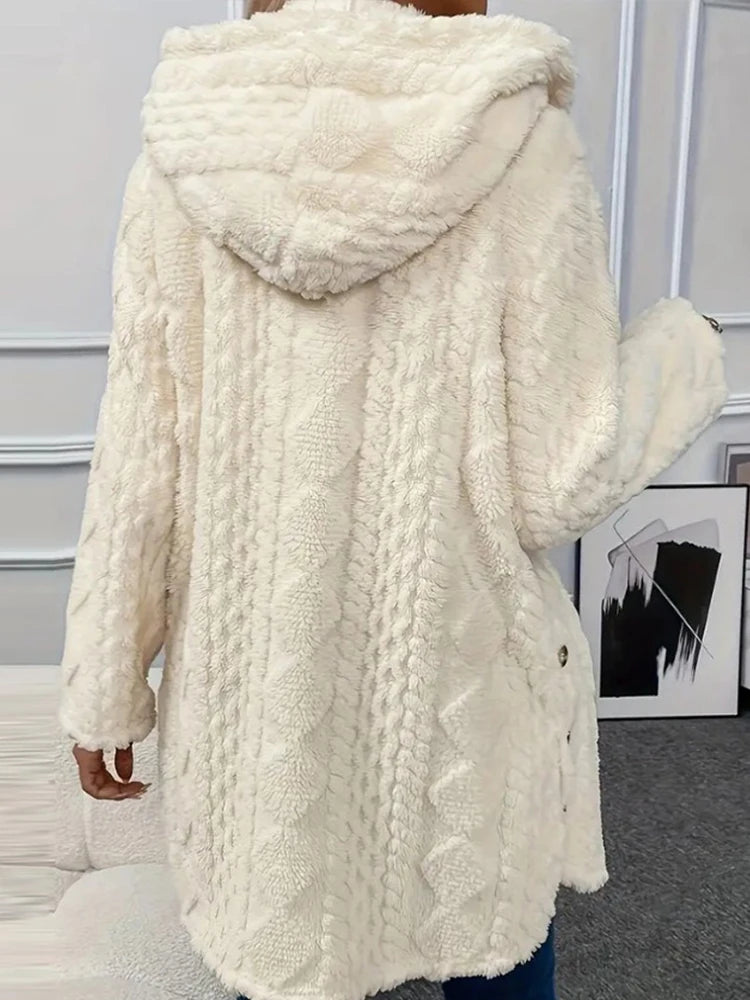 Women’s Plush Hooded Cardigan – Thick Warm Sweater