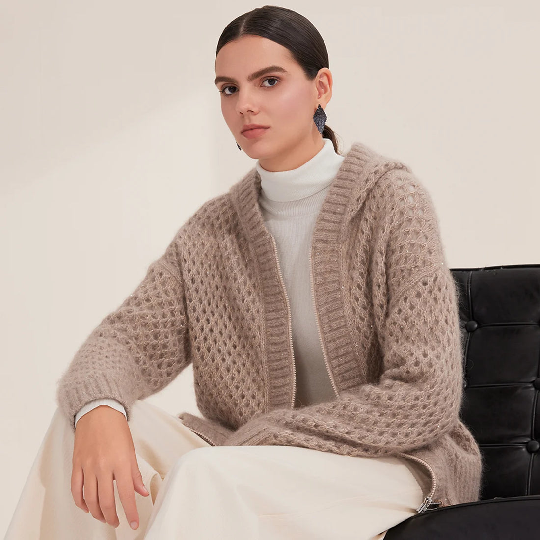 Honeycomb Pattern Knit – Long Sleeve Fall Cardigan