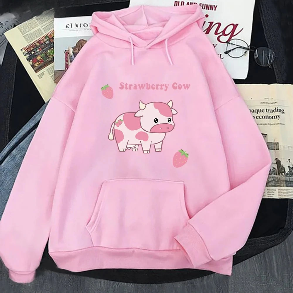 Cow Strawberry Hoodie – Kawaii Pullover